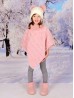 Kids Soft Faux Fur Poncho W/  Weave Pattern and Faux Fur Neckline (3-7 Years Old) 